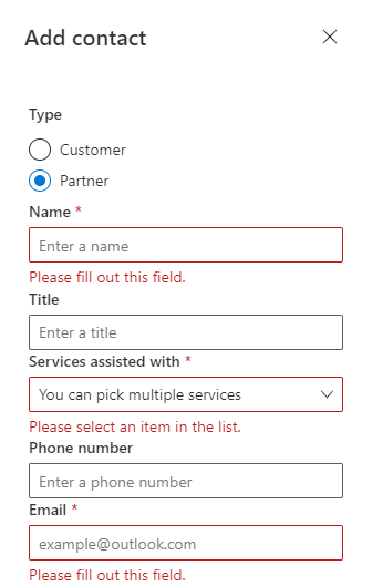 Add a contact (partner) with blank fields