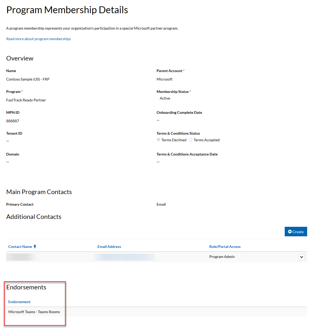 Program Membership details page. Example, data entered in fields.