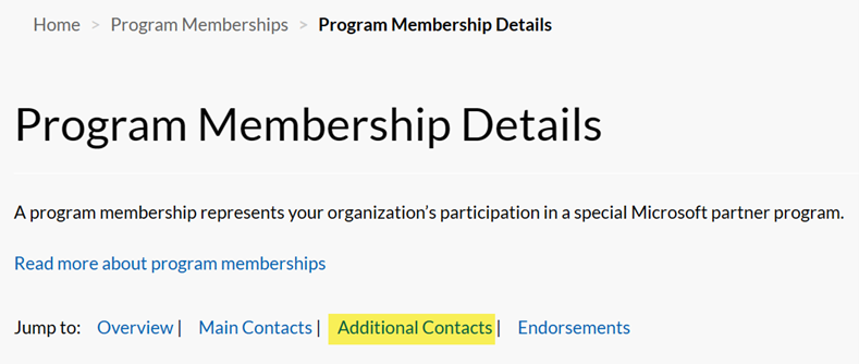 Program Membership Details, Additional Contacts