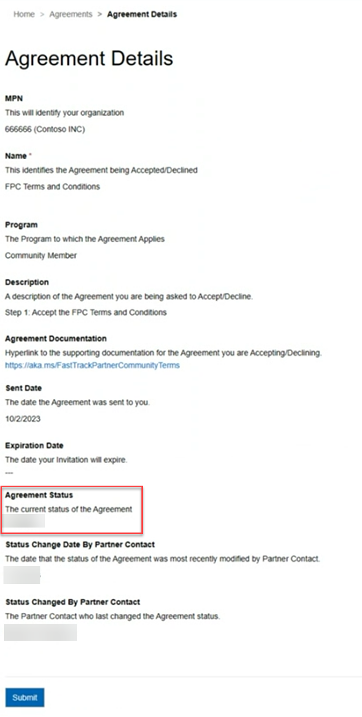 Agreements Details with data in fields